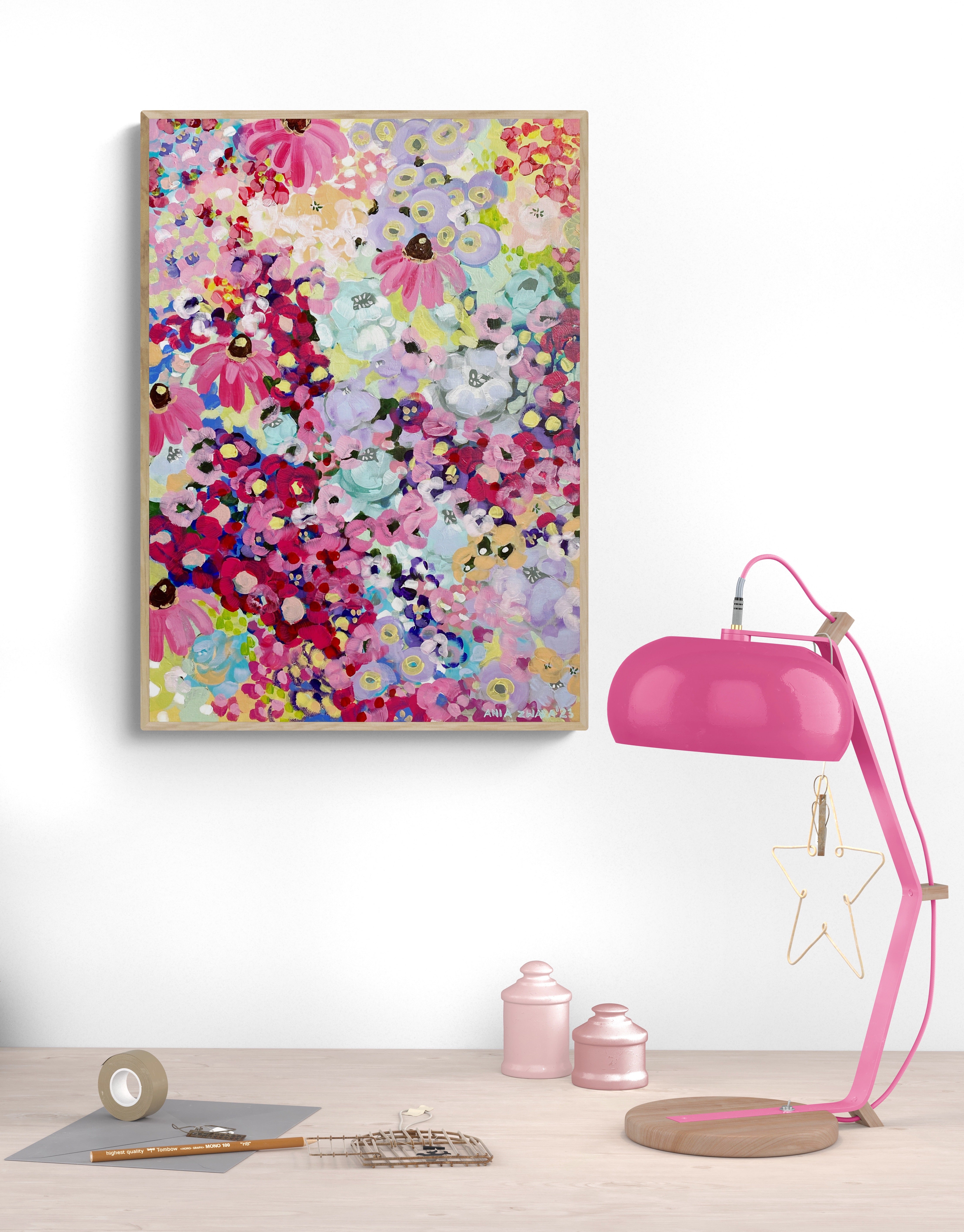 Pink fields of joy, 50x70 cm